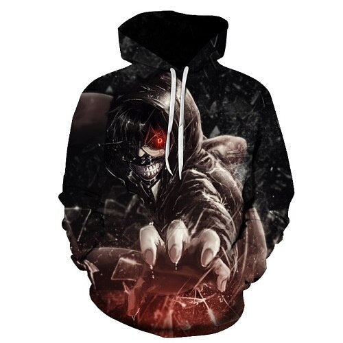 Men/women Tracksuits Tops Print  Hooded Anime Tokyo Ghoul Kaneki Ken 3D Hoodies Thin Autumn Sweatshirts