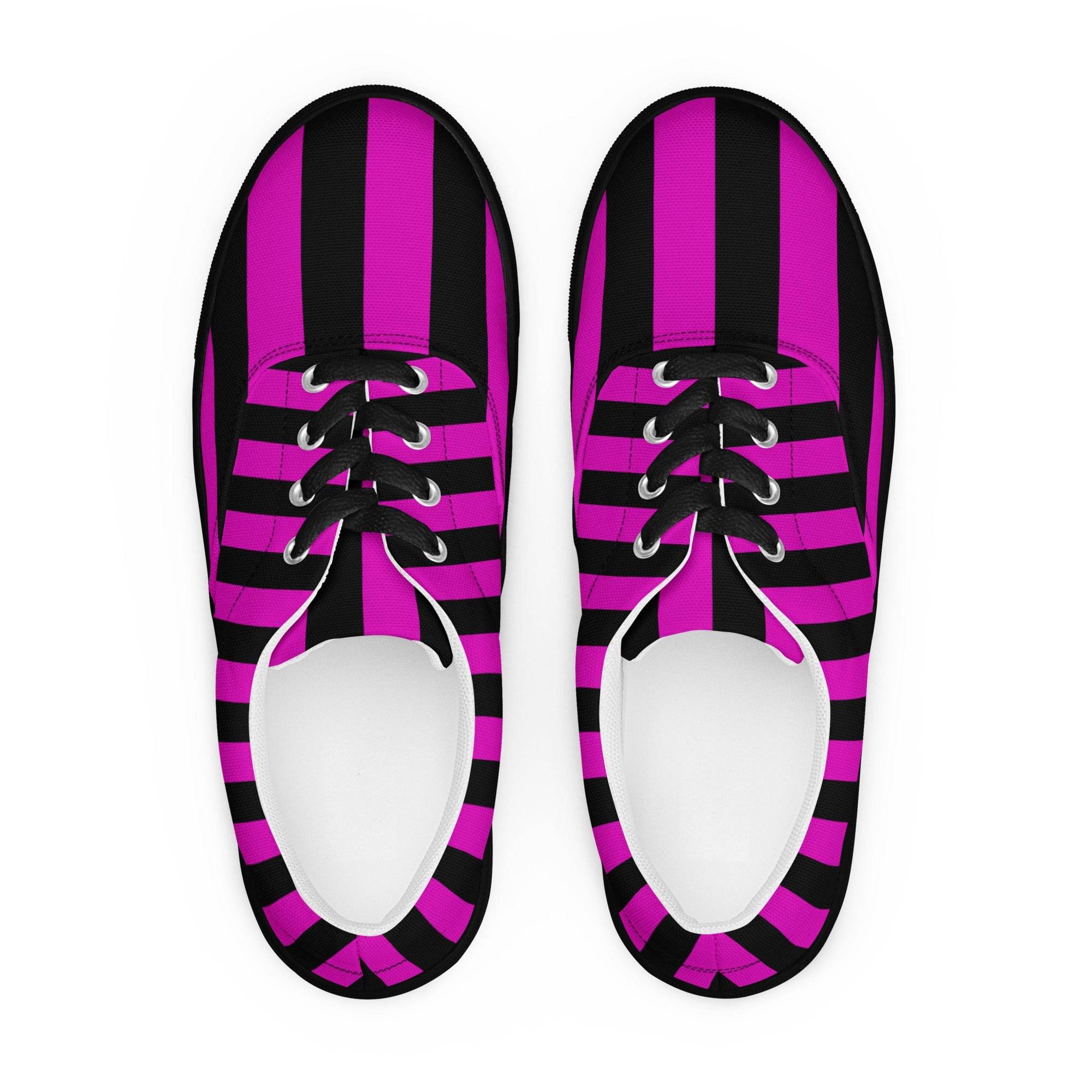 Black and Pink Striped Men’s Lace-up Canvas Shoes - 5