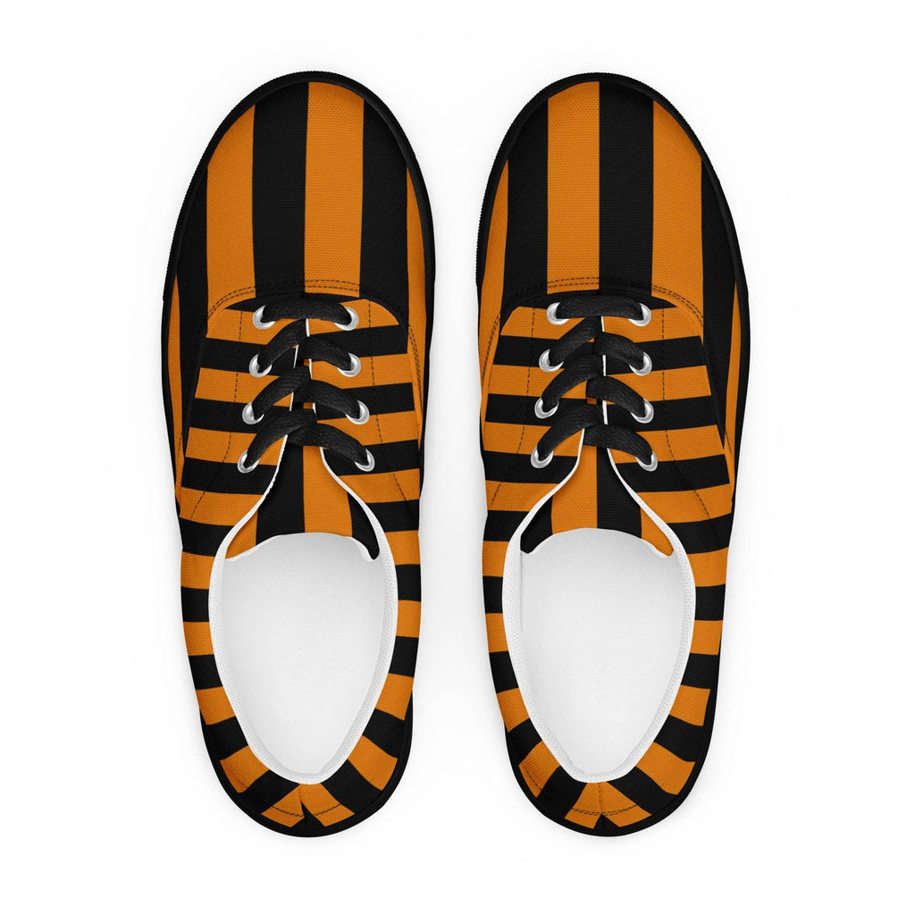 Black and Orange Striped Men’s Lace-up Canvas Shoes - 5