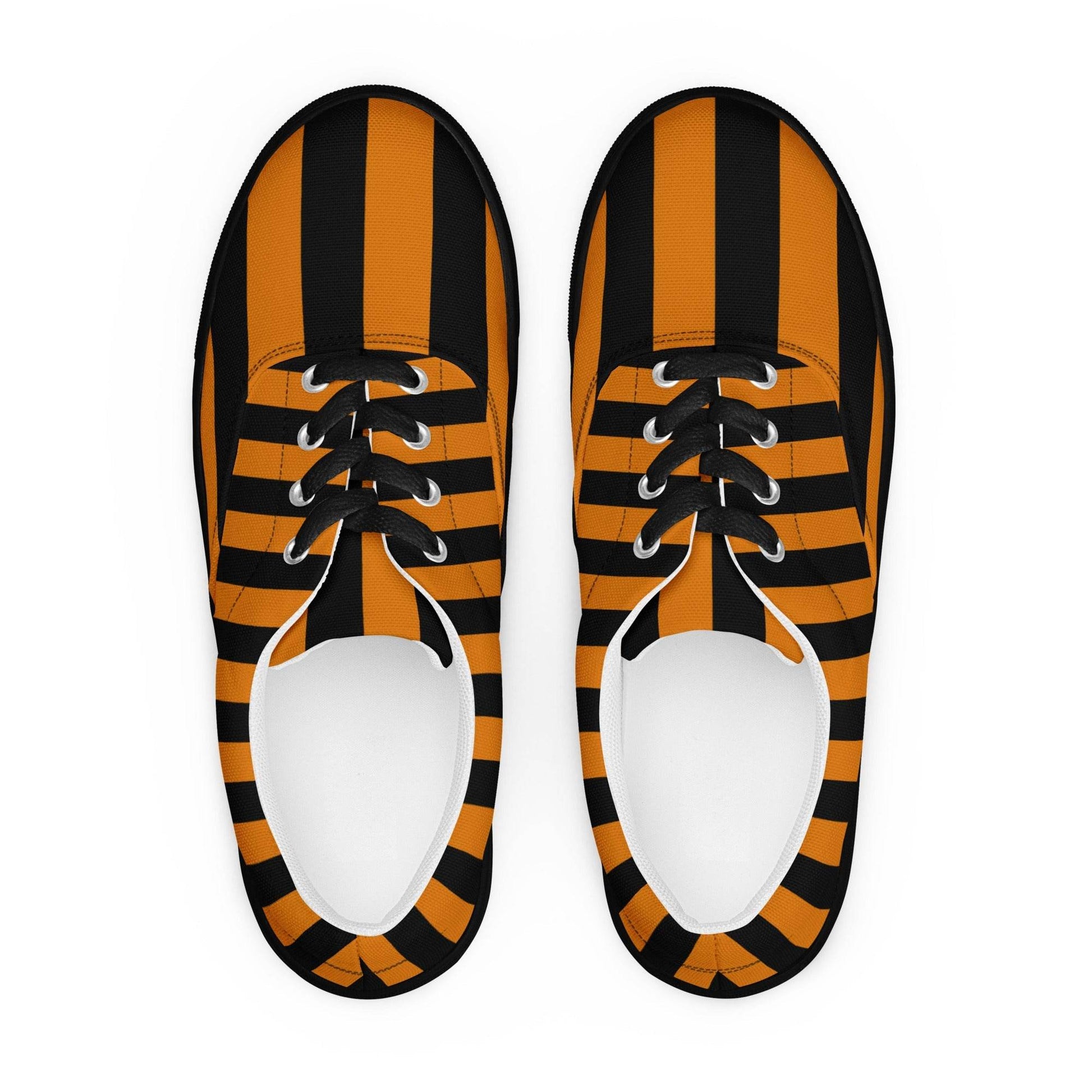 Black and Orange Striped Men’s Lace-up Canvas Shoes - 5