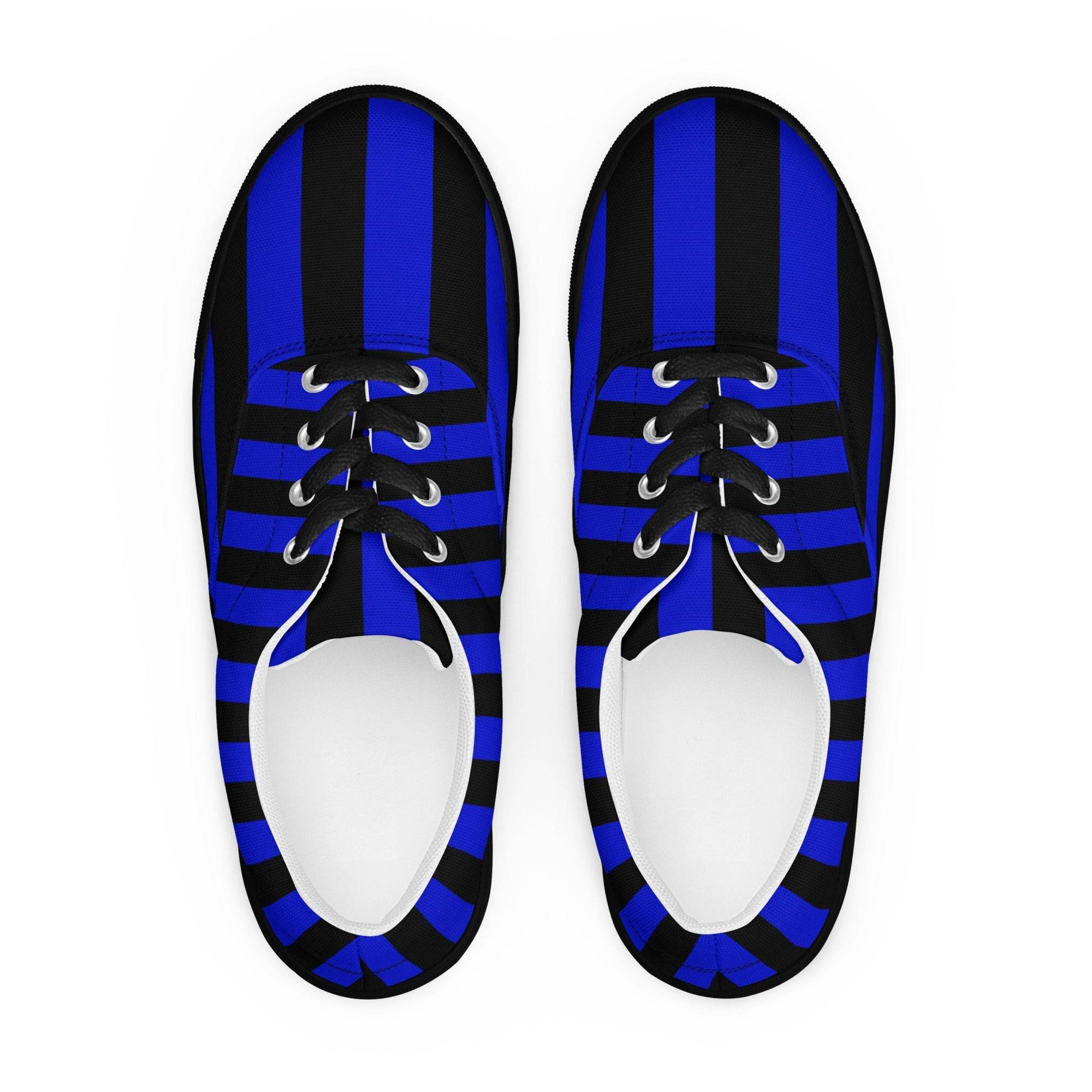 Black and Blue Striped Men’s Lace-up Canvas Shoes - 5