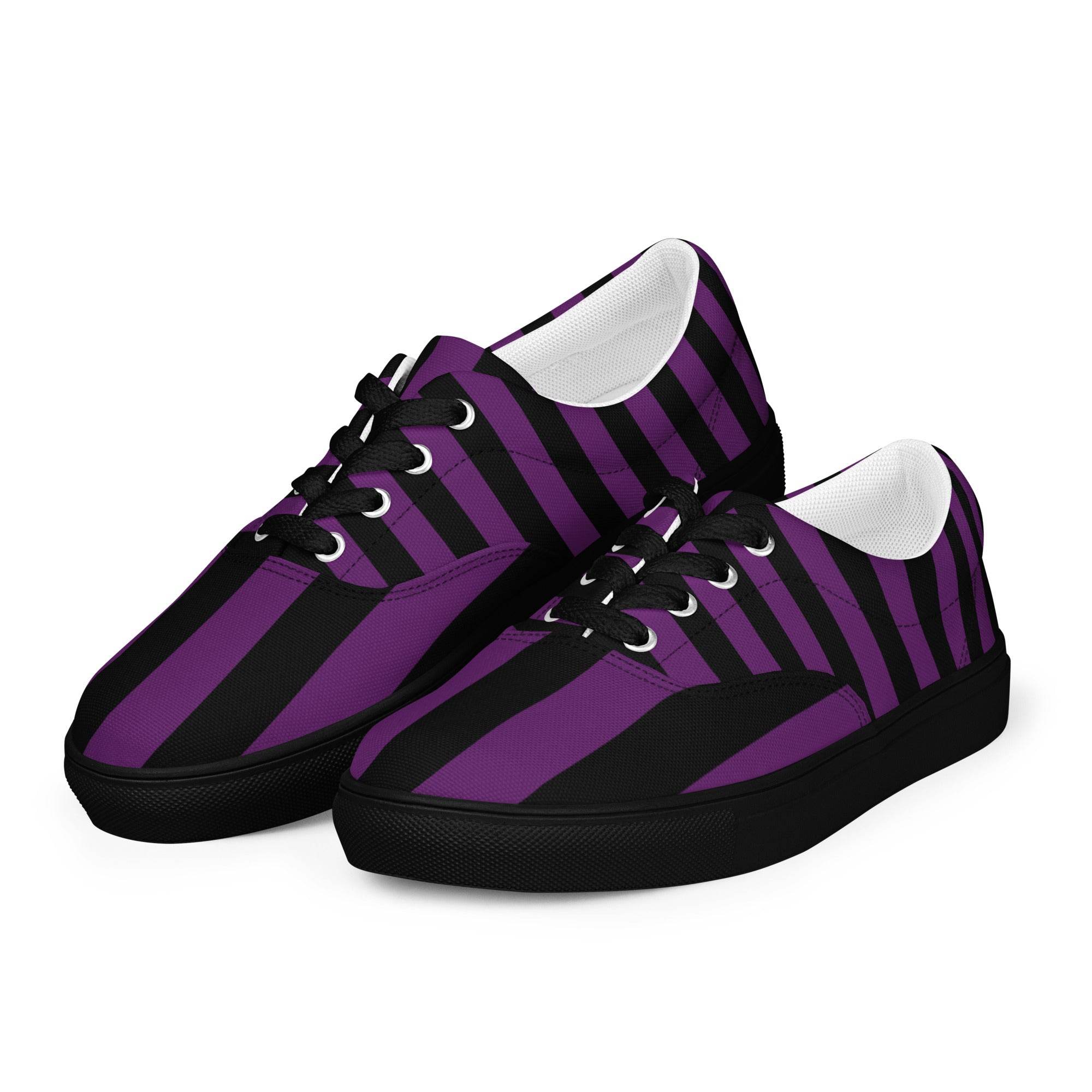Black and Purple Striped Men’s Lace-up Canvas Shoes - 5