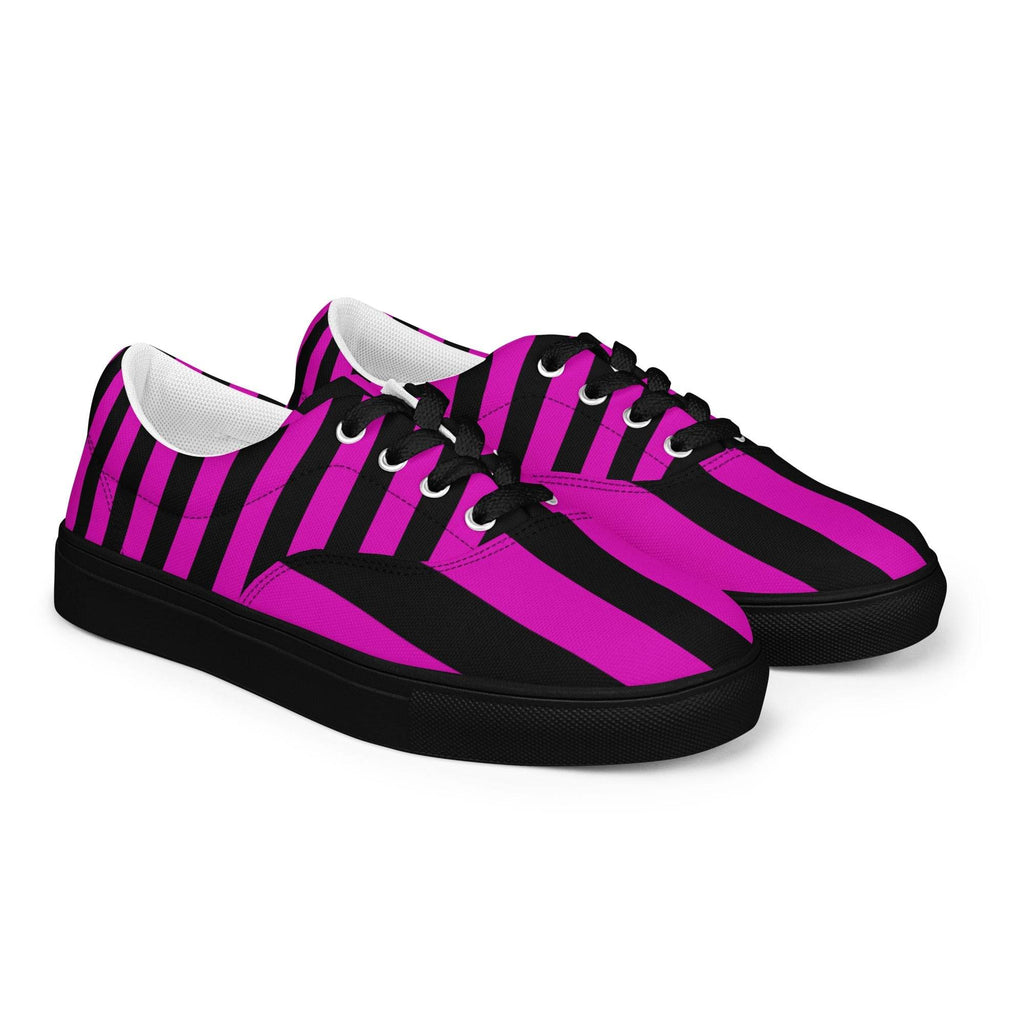Black and Pink Striped Men’s Lace-up Canvas Shoes - 5