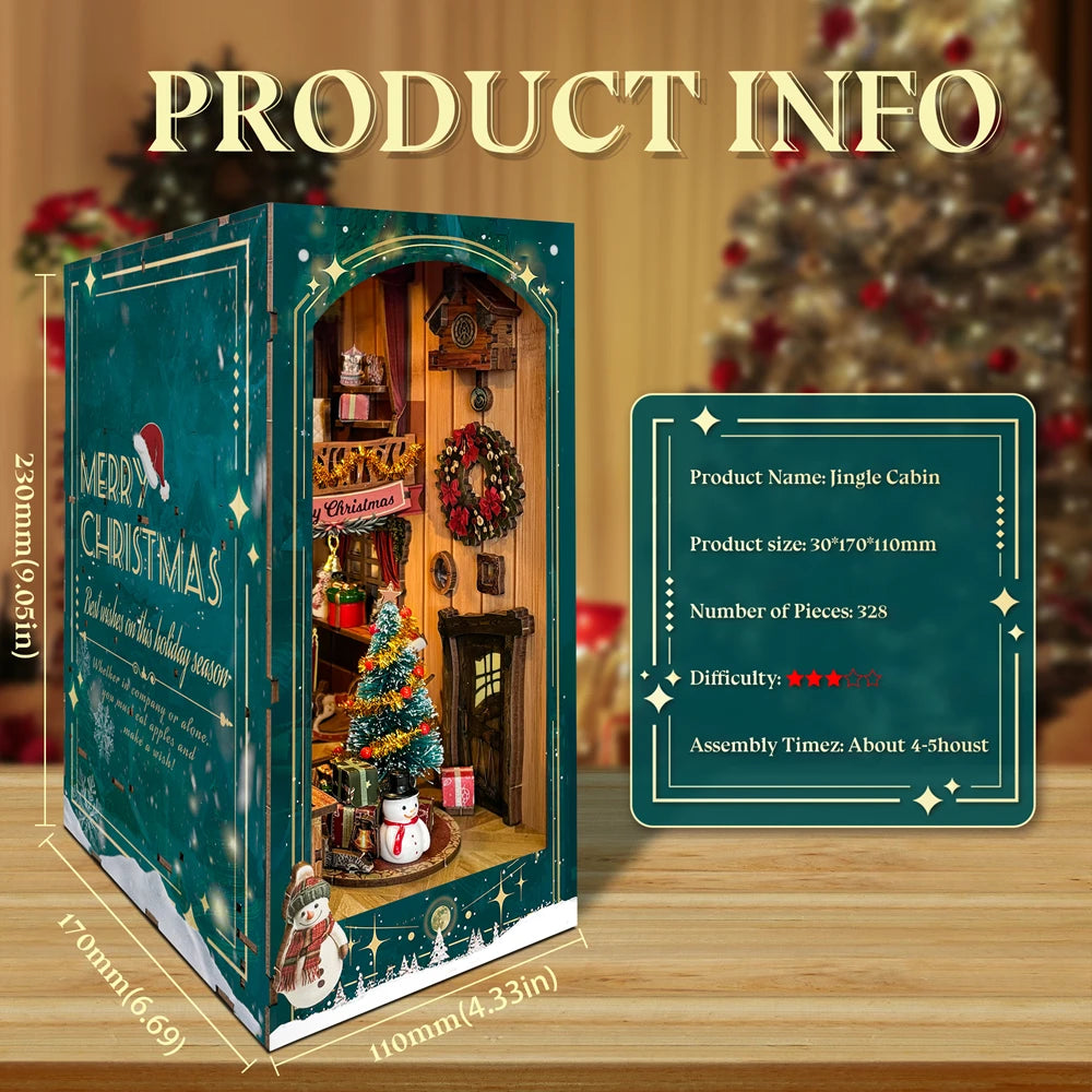 Merry Christmas Diy Wooden Book Nook Shelf Insert Kit Snowy Night Casa Miniature Model Kits Bookshelf Bookend For Friends Gifts