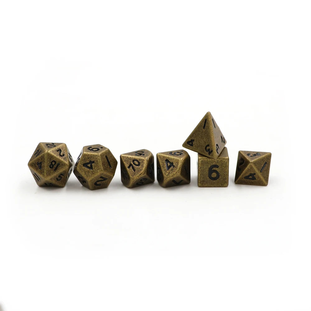 Metal Dice Set 7pcs/set Mini RPG Game Dice Different Bronze Small Digital Polyhedron Dice