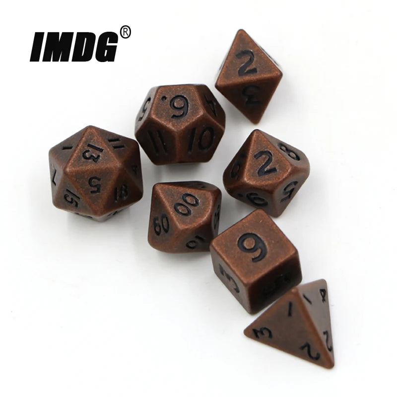 Metal Dice Set 7pcs/set Mini RPG Game Dice Different Red Copper Small Digital Polyhedron Dice