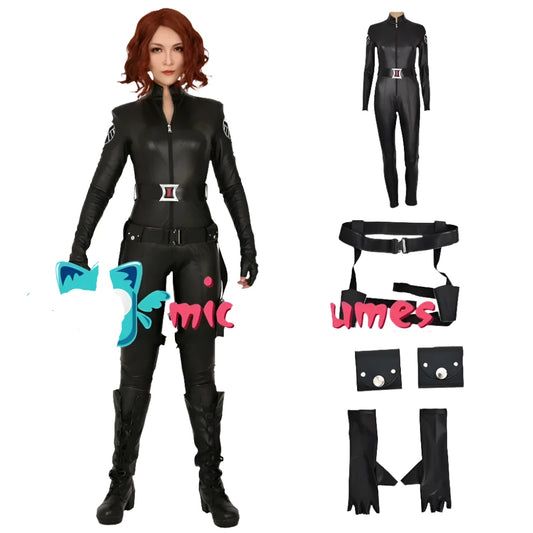 Miccostumes Women's Widow Cosplay Costume Black Bodysuit for Women Halloween cosplay Jumpsuit Bodysuit