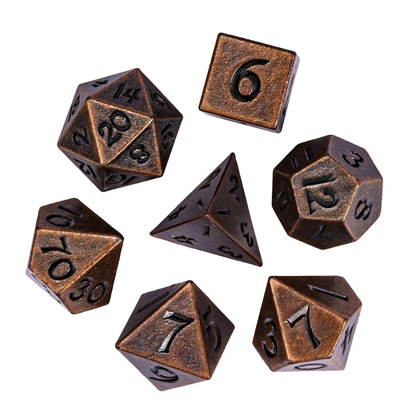 Mini 10mm Metal Game Dice Set 7pcs/set Unique RPG Small Digital Polyhedron Cubes for DND Role Playing Board Games Pathfinder