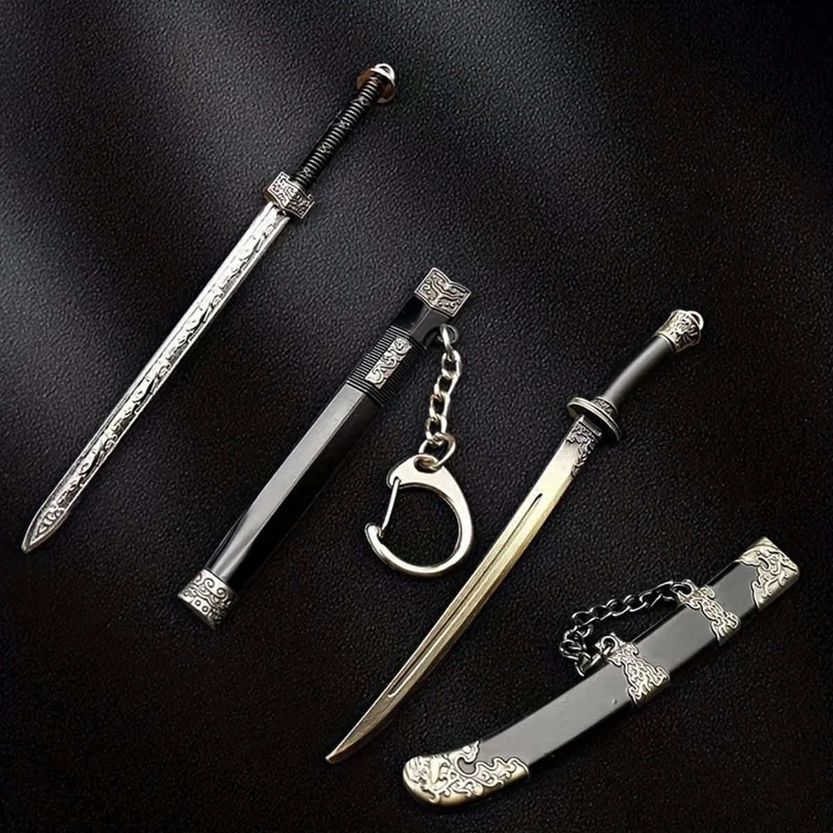 Mini Sword With Sheath China Ancient Sword Keychain Zinc Alloy Tang Hengdao Han Sword Weapon Model Keyring Cosplay Accessories