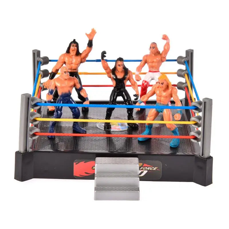 Mini Wrestling Ring Battle Pack-Play Set With Action Figures DIY Realistic Wrestler Building Pretend Play Educational Toy