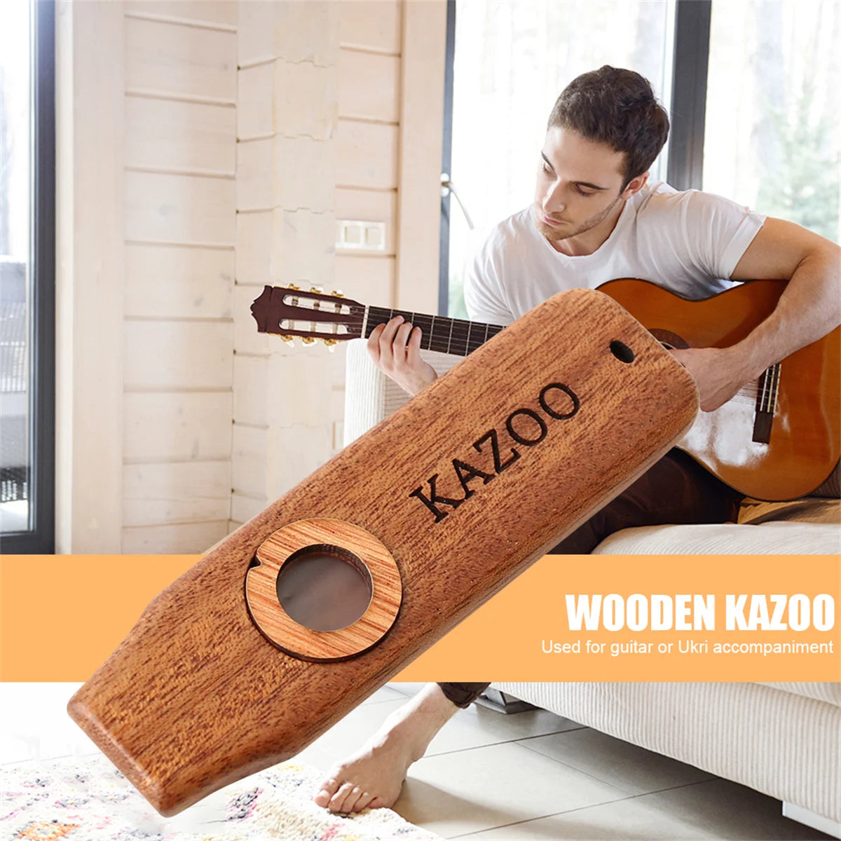 Miwayer Wooden Kazoo Mahogany Wood Kazoo Portable Musical Instruments Guitar Ukulele Piano Accompaniment for Kids Beginner Gift