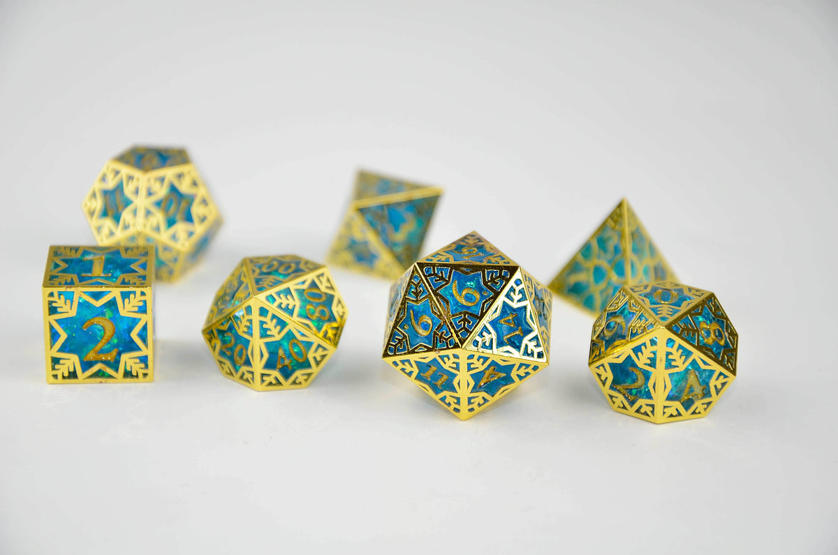 Gilded Permafrost Forged in Frost Dice Set (Resin Dice Encased in Metal) - 