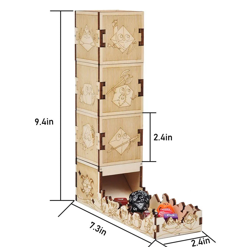 Modular Dice Tower Wood Laser Etched 12 Cute Classes Dice Roller Perfect for Board Game and Tabletop RPG