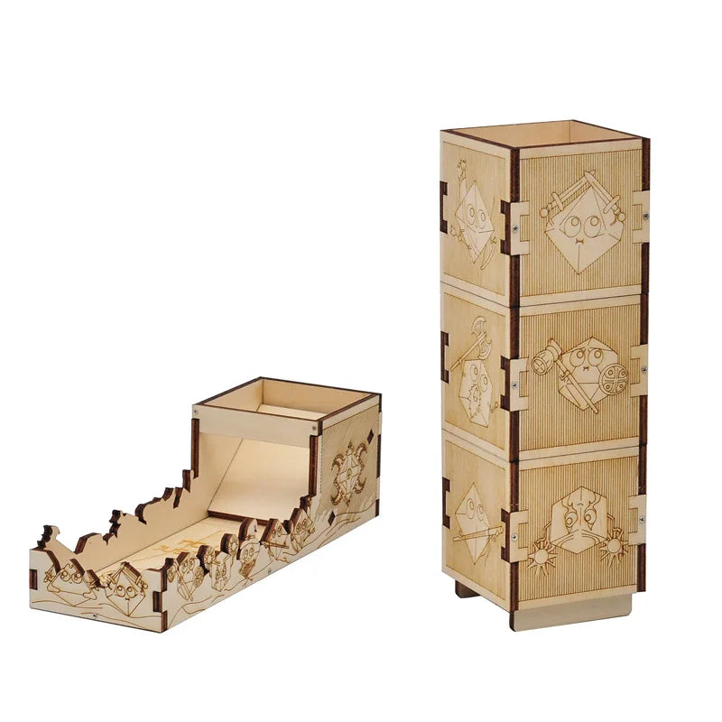 Modular Dice Tower Wood Laser Etched 12 Cute Classes Dice Roller Perfect for Board Game and Tabletop RPG