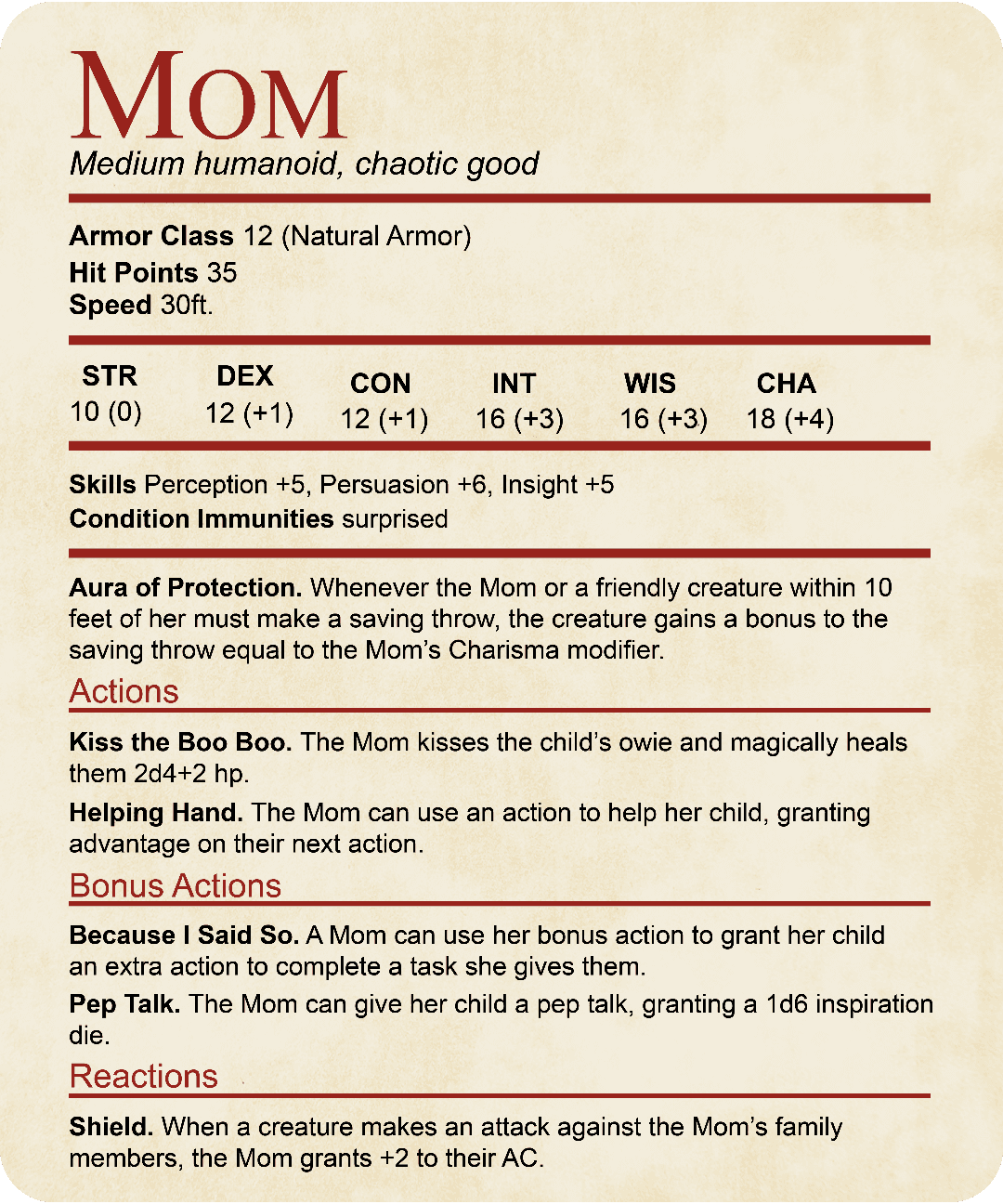 Mom DND Shirt - Funny Stat Block - Sport Grey / XS