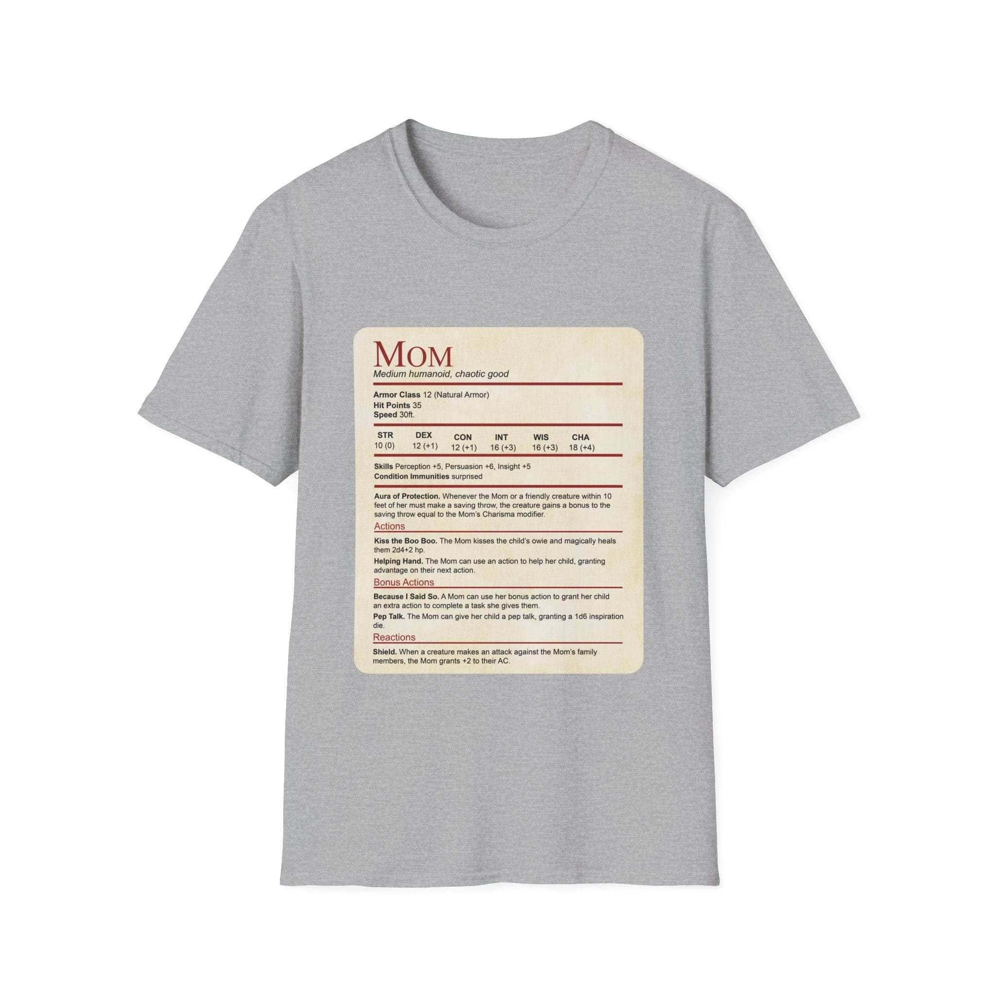 Mom DND Shirt - Funny Stat Block - Sport Grey / XS