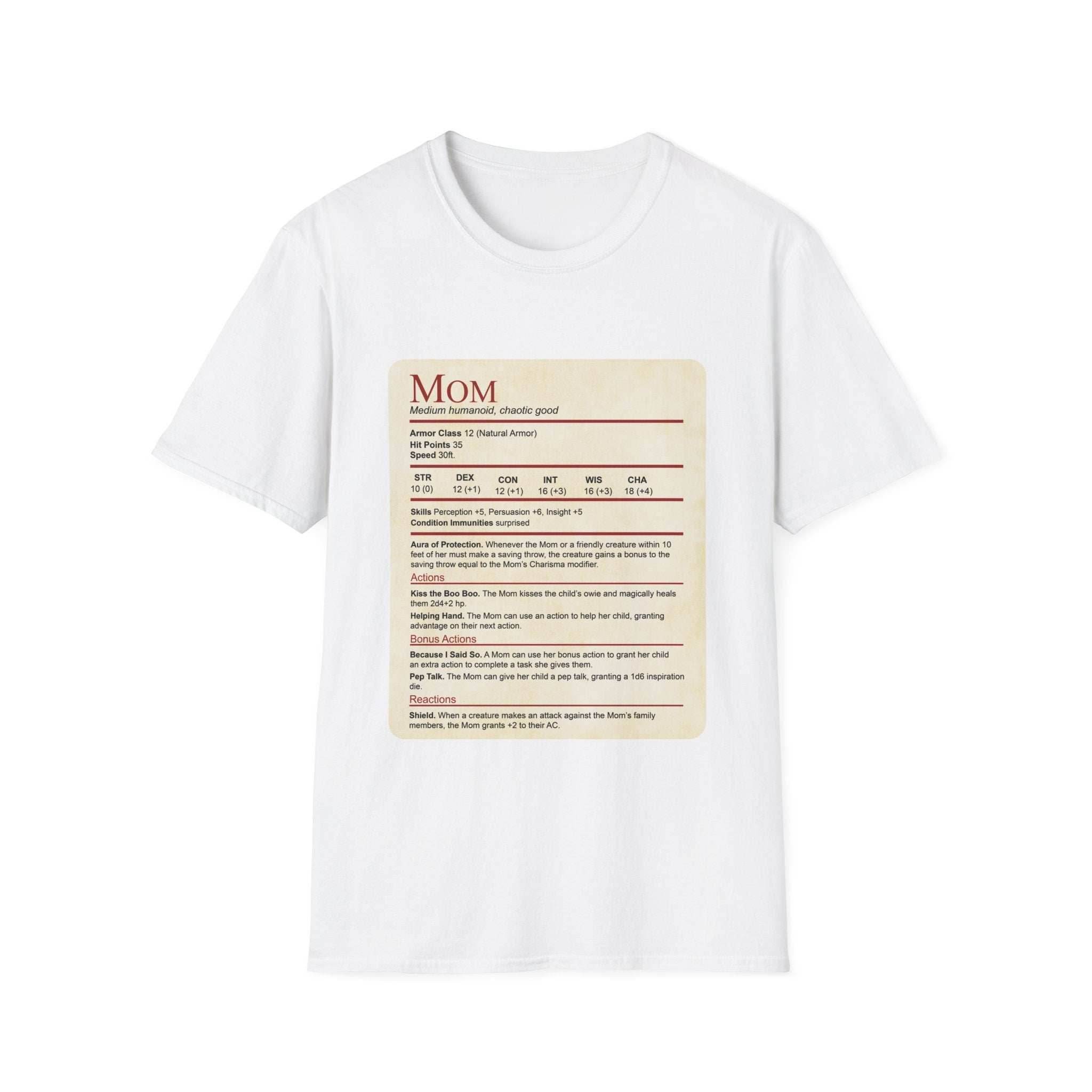 Mom DND Shirt - Funny Stat Block - White / S