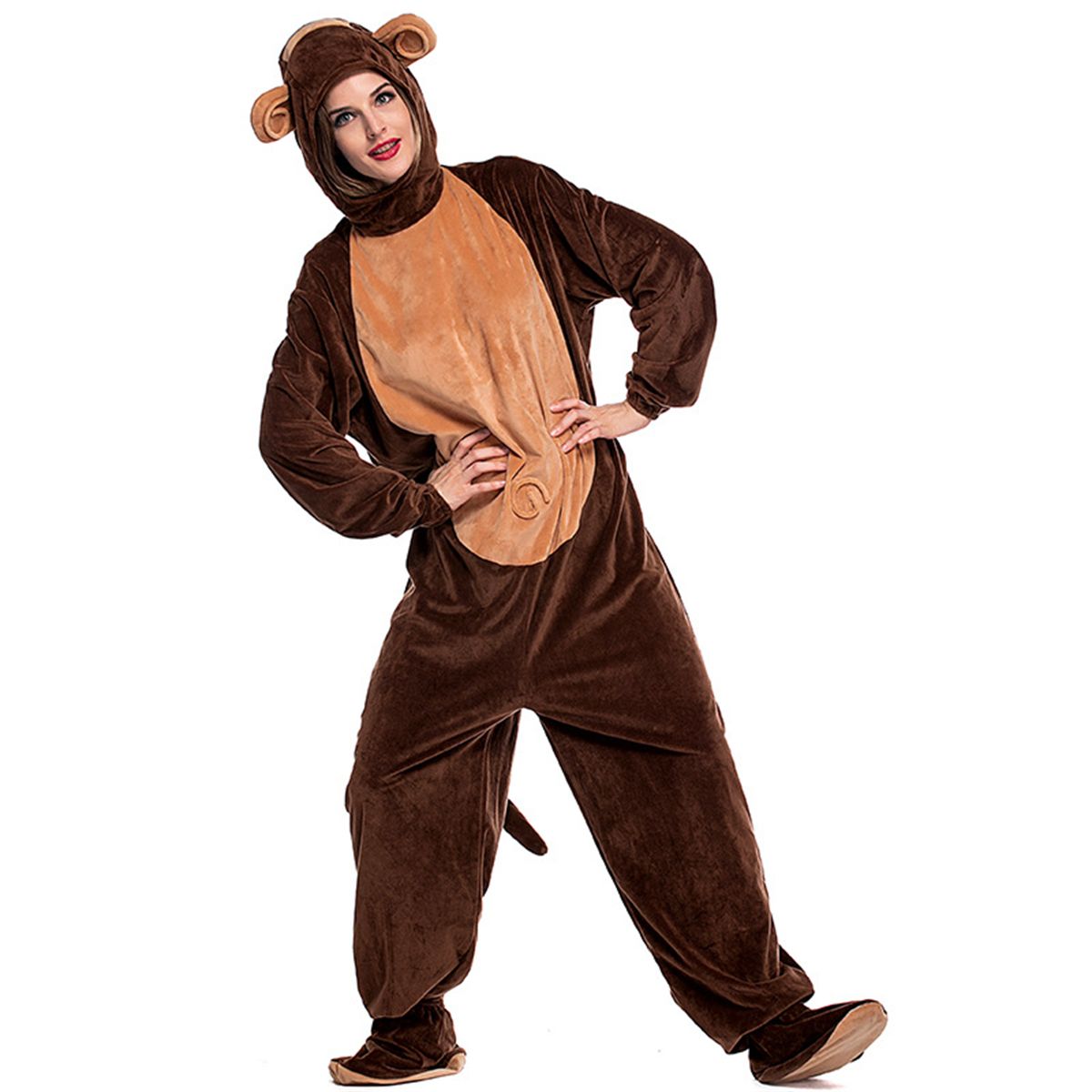 Monkey Halloween Costume Adult Onesie One Piece Cosplay Suit Women and Men