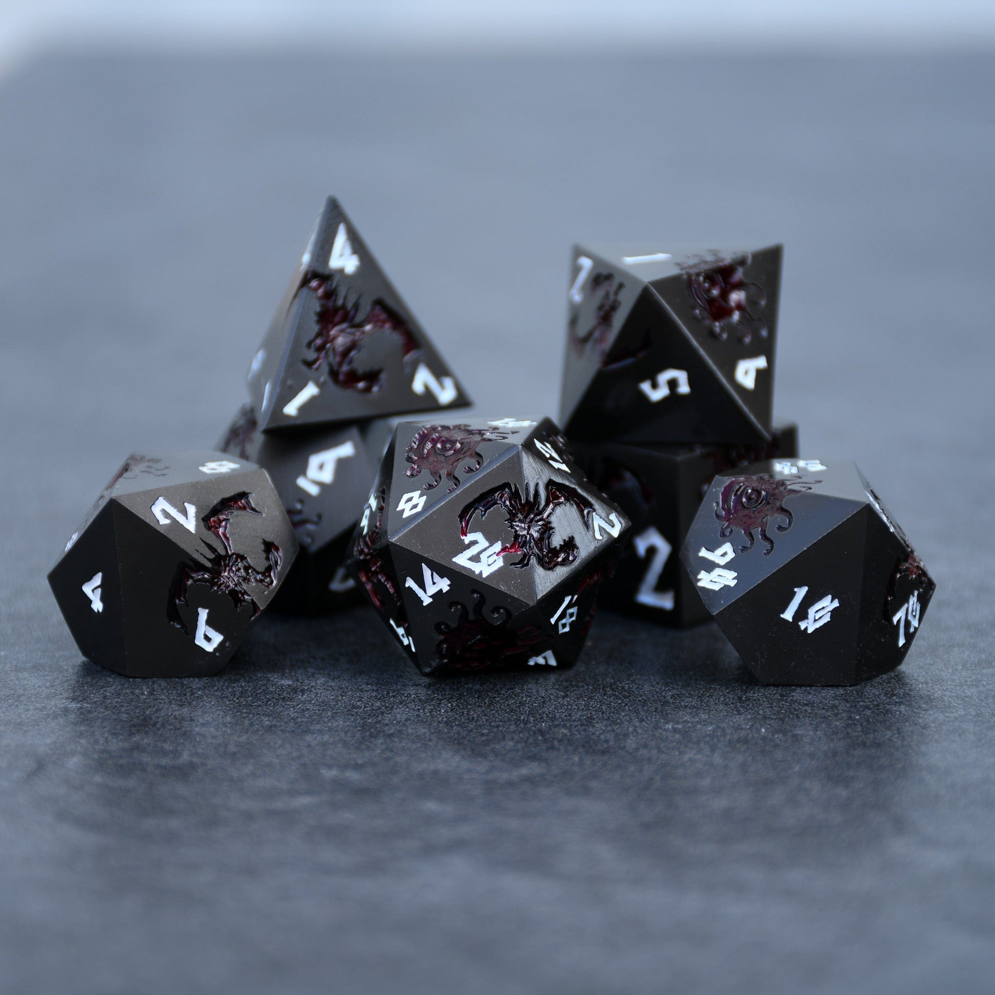 Monster Manual Dice - Gunmetal and Crimson