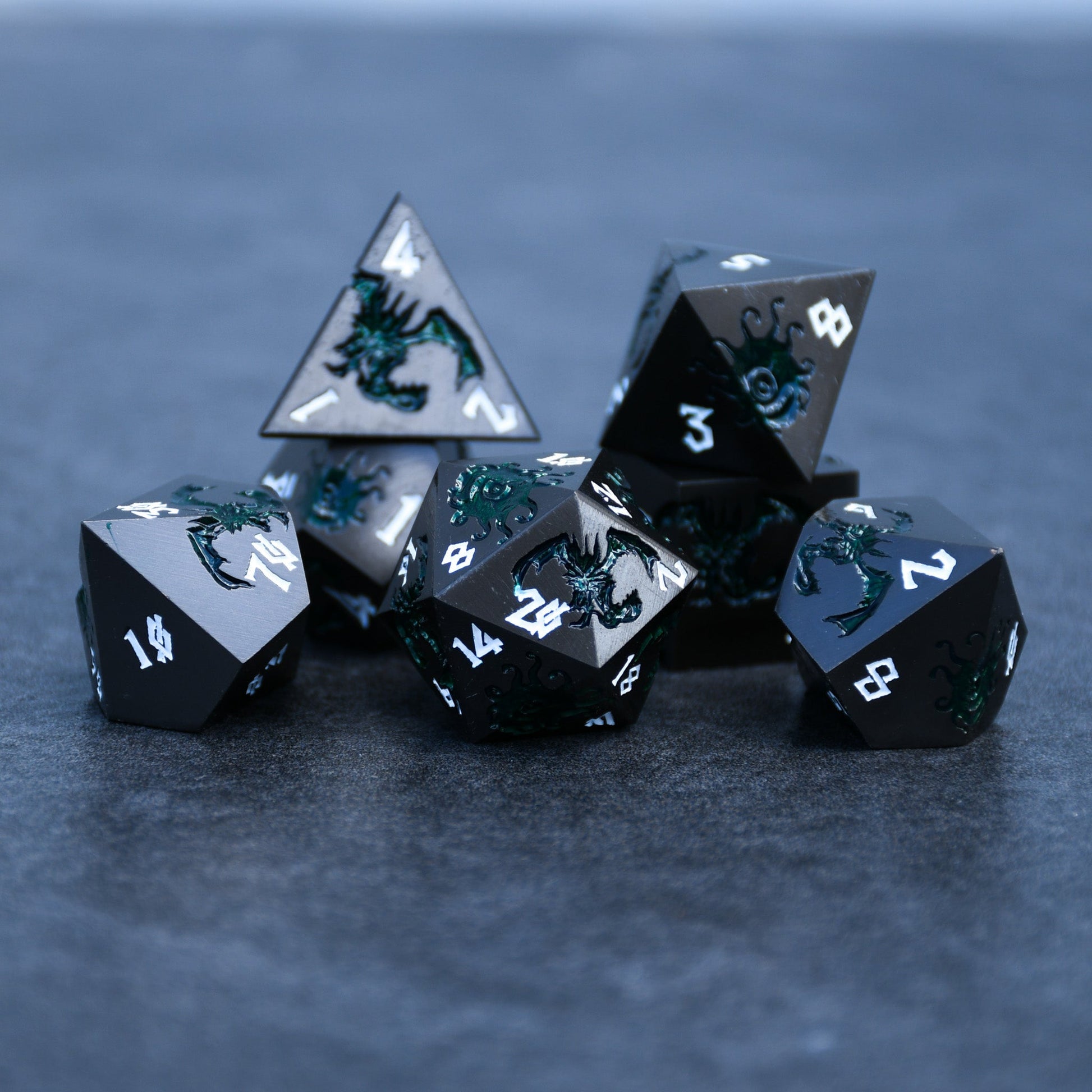 Monster Manual Dice - Gunmetal and Green