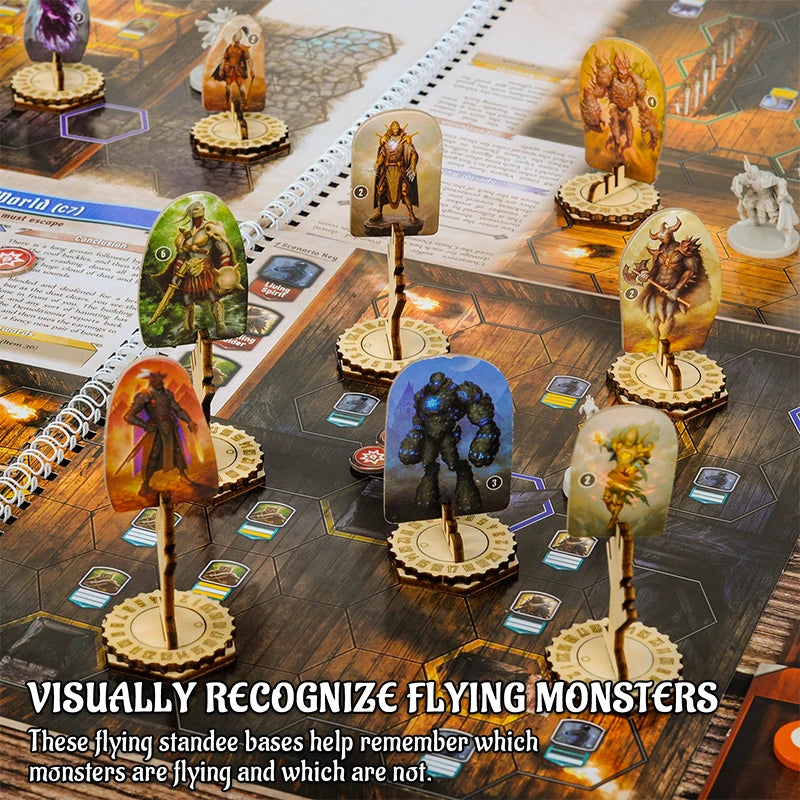 Monster Standee and Flying Stand Base with Health Tracker and Status Token Slots Set of 30 Wooden for Gloomhaven and Frosthaven