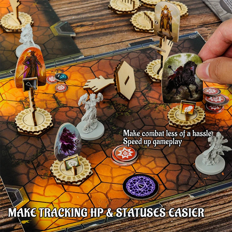 Monster Standee and Flying Stand Base with Health Tracker and Status Token Slots Set of 30 Wooden for Gloomhaven and Frosthaven