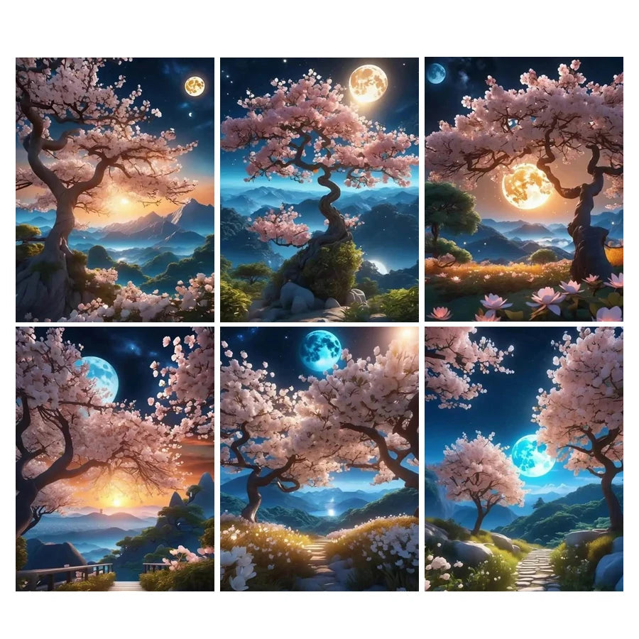 Moon Cherry Blossom Tree Diamond painting