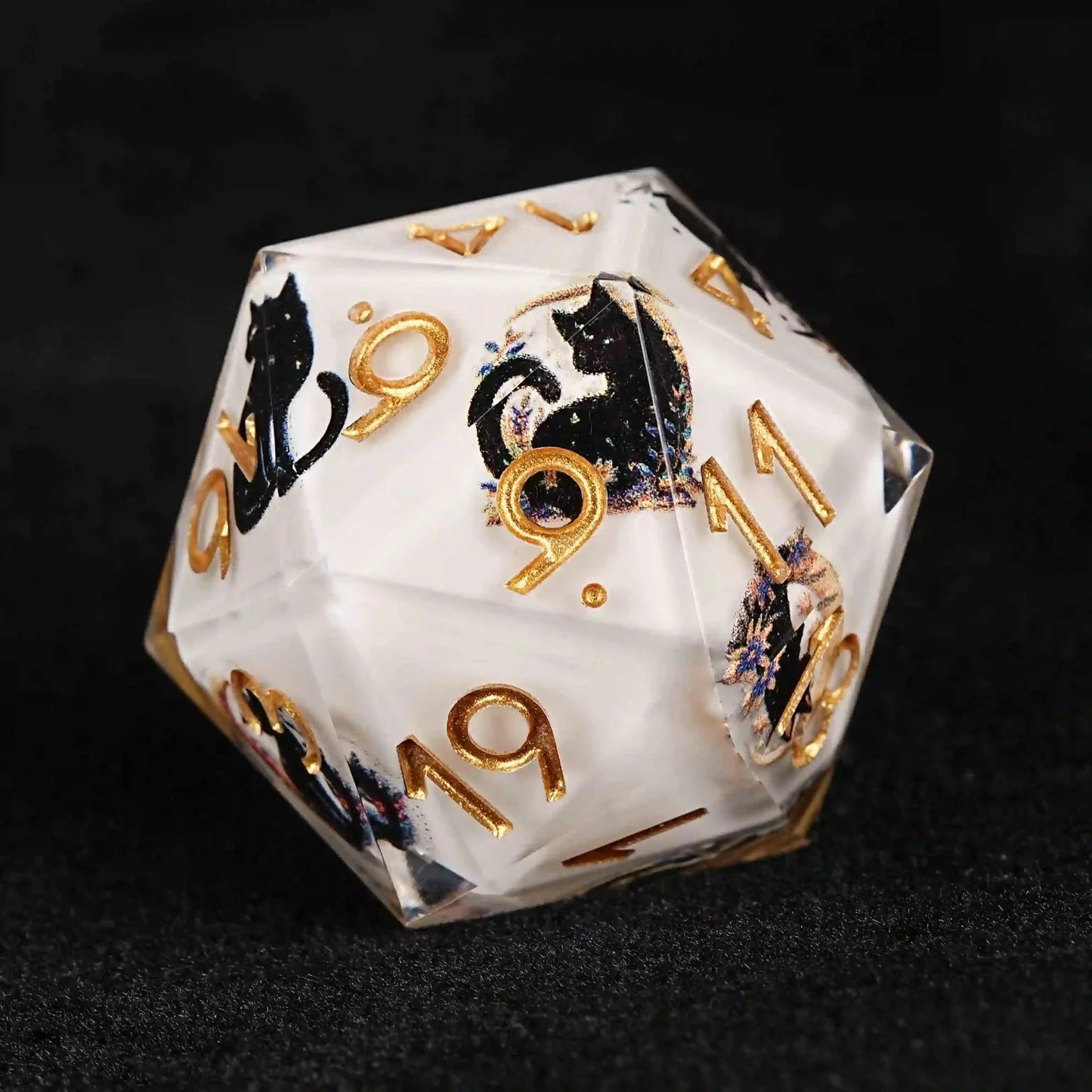 Moon Night Shadow Cat Guardian Unusual White Resin DnD Dice Set