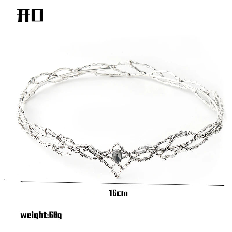 Movie King Round Elves Crown Tiara Women Waterdrop Zircon Headband Bridal Hair Accessories Crown Wedding Headwear Gifts