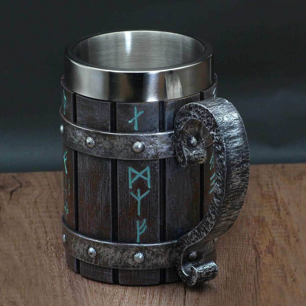 Viking Runes 'Wooden' 20 ounce Stainless Steel Tankard Mug - 1 Mug