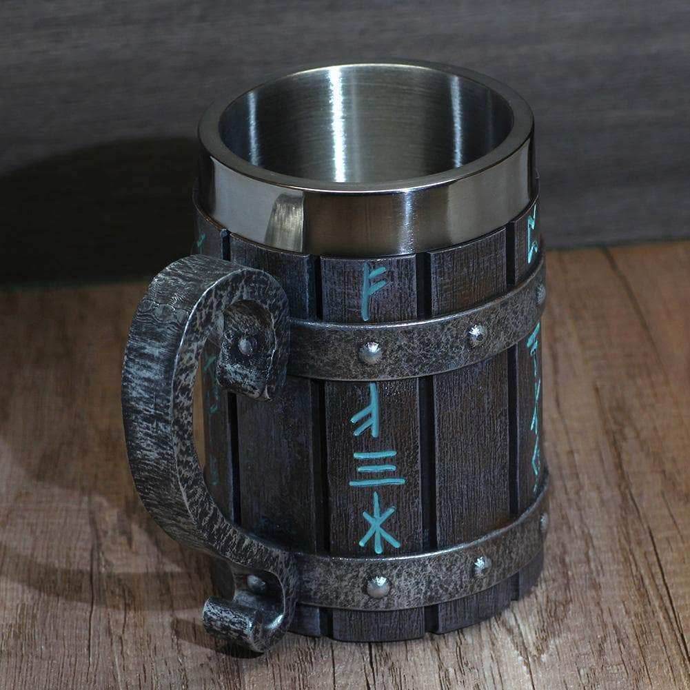 Viking Runes 'Wooden' 20 ounce Stainless Steel Tankard Mug - 1 Mug