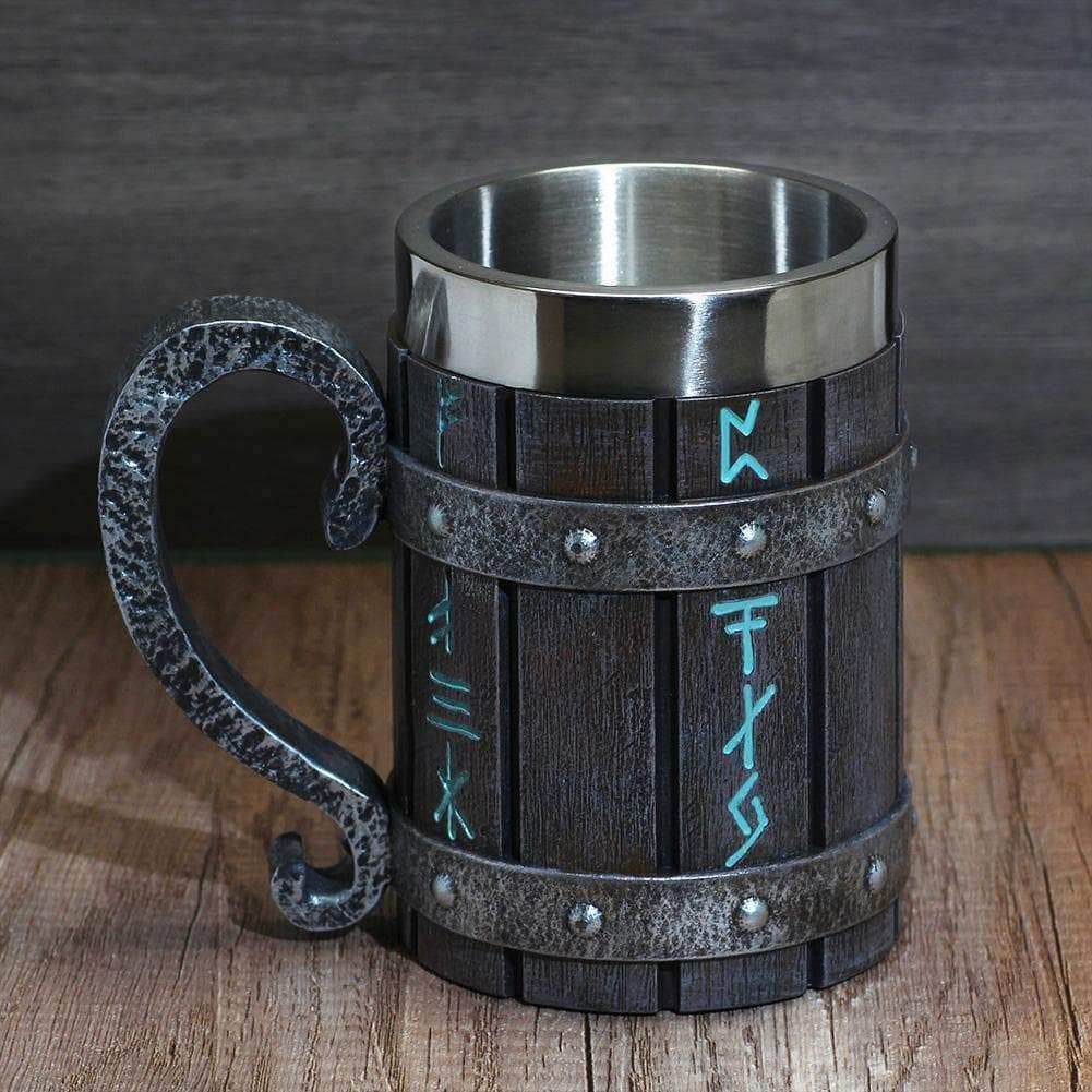 Viking Runes 'Wooden' 20 ounce Stainless Steel Tankard Mug - 1 Mug
