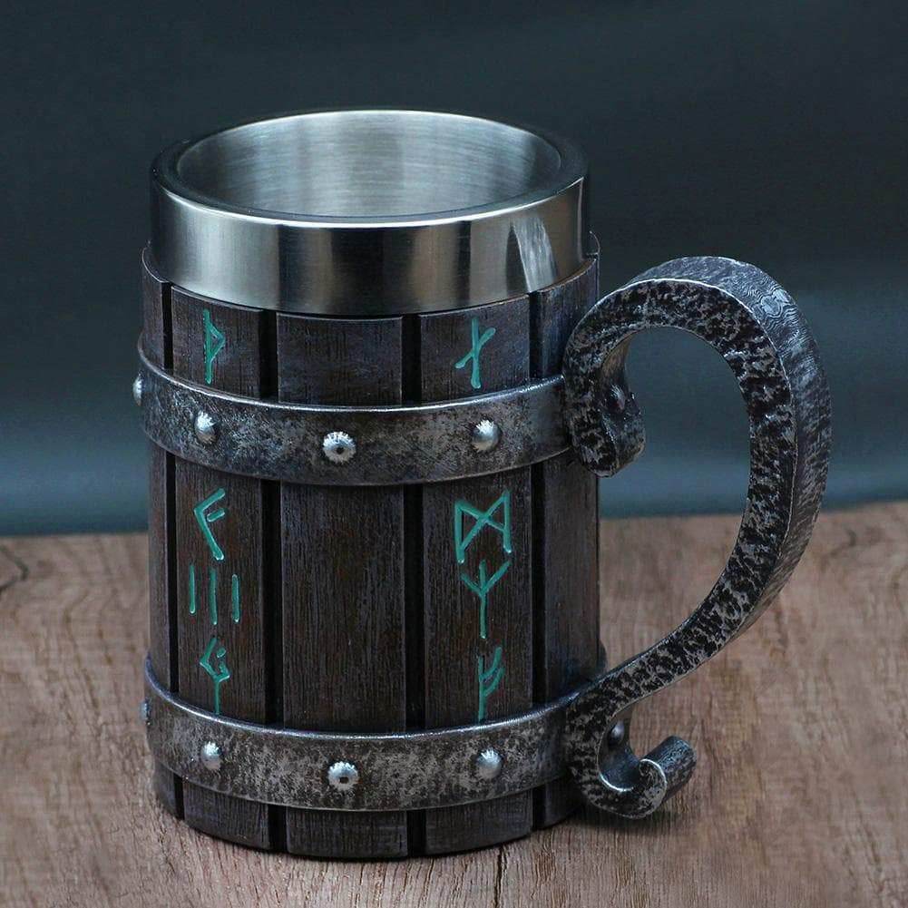 Viking Runes 'Wooden' 20 ounce Stainless Steel Tankard Mug - 1 Mug