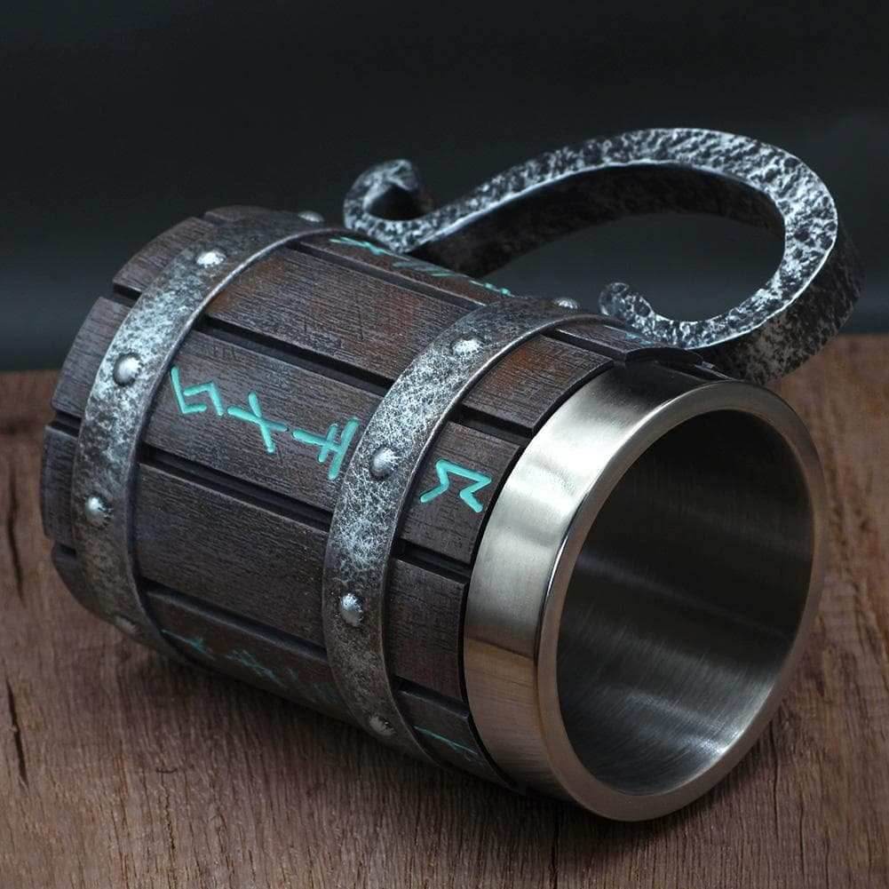 Viking Runes 'Wooden' 20 ounce Stainless Steel Tankard Mug - 1 Mug