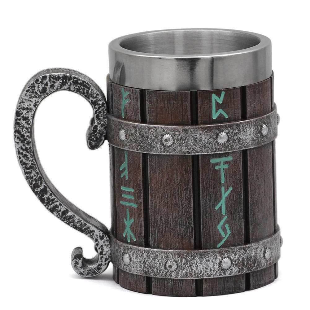 Viking Runes 'Wooden' 20 ounce Stainless Steel Tankard Mug - 1 Mug