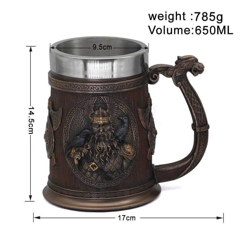 Ancient Treasures' Viking Thor and Odin Heavy Stainless Steel Tankard Mug - 