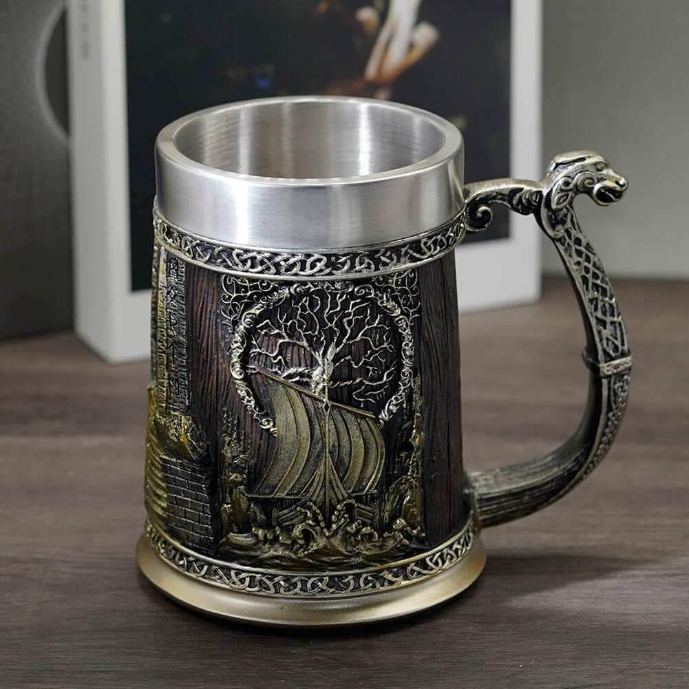 Viking Valhalla Storm Heavy Stainless Steel Tankard Mug - 