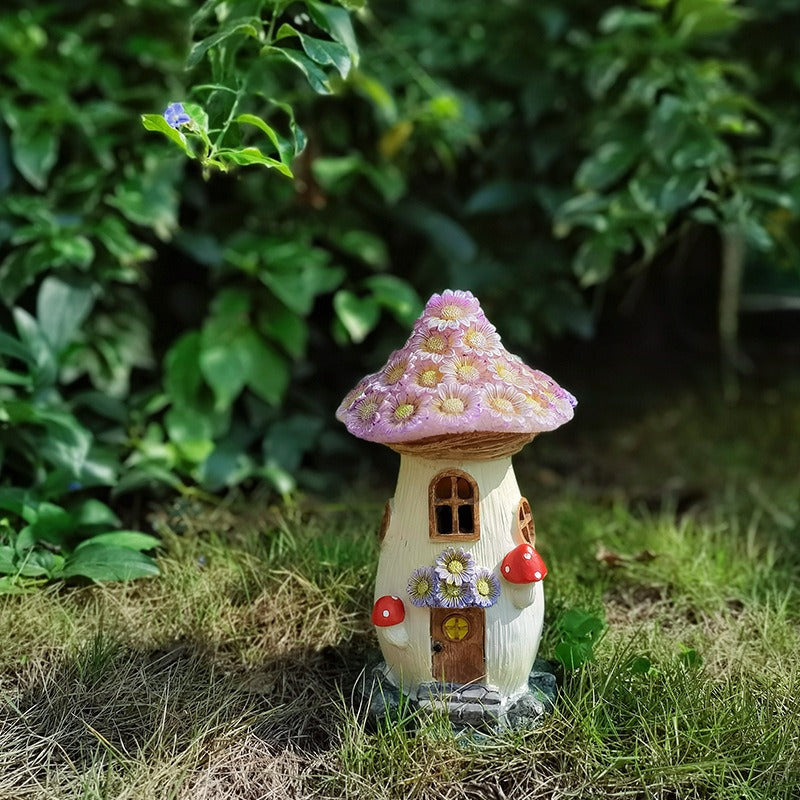 Mushroom House Resin Decoration Garden Courtyard Solar Light