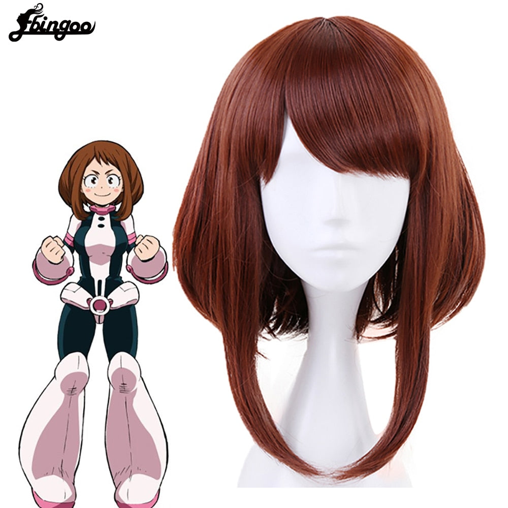 My Hero Academia OCHACO URARAKA Auburn Brown Short Straight Bob Synthetic Cosplay Wig Role Play Halloween Costume парик