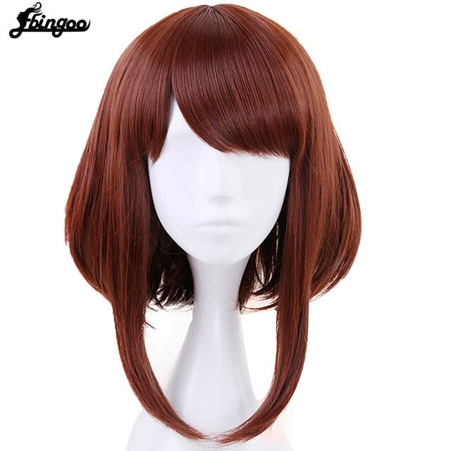 My Hero Academia OCHACO URARAKA Auburn Brown Short Straight Bob Synthetic Cosplay Wig Role Play Halloween Costume парик