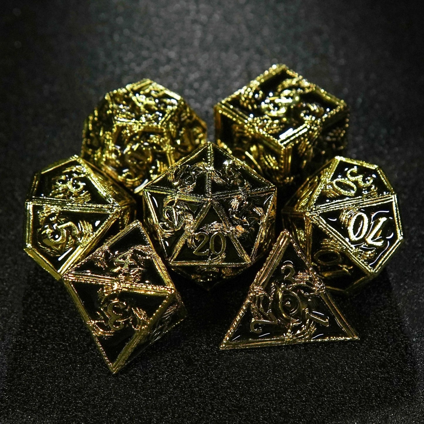 Mystic Wizard - Dark Skeleton Hand Metal DND Dice Set