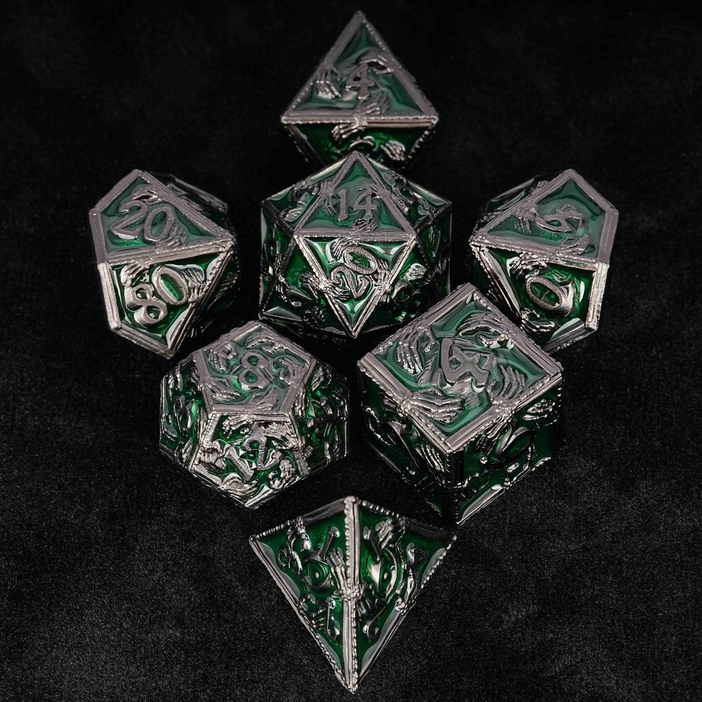 Mystic Wizard - Dark Skeleton Hand Metal DND Dice Set