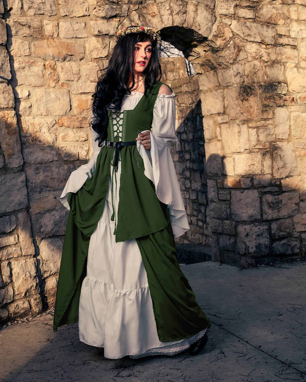 Mythic Layered Medieval Renaissance Faire Costume Set - Olive / XXS-XS