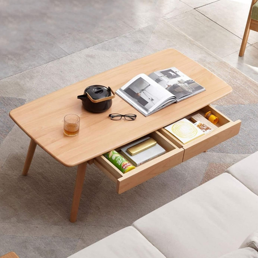 Natural Solid Wood Center Table with Storage Shelf