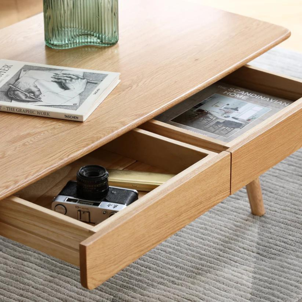 Natural Solid Wood Center Table with Storage Shelf