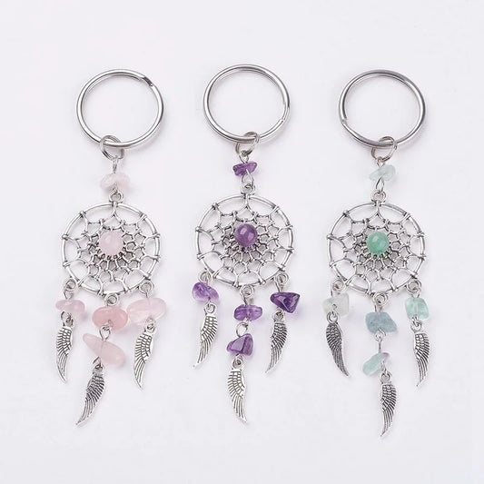 Natural Stone Dream Catcher Keyring Bag Charm Fashion Boho Jewelry Wing Keychain Opal For Women Girl Party Gift