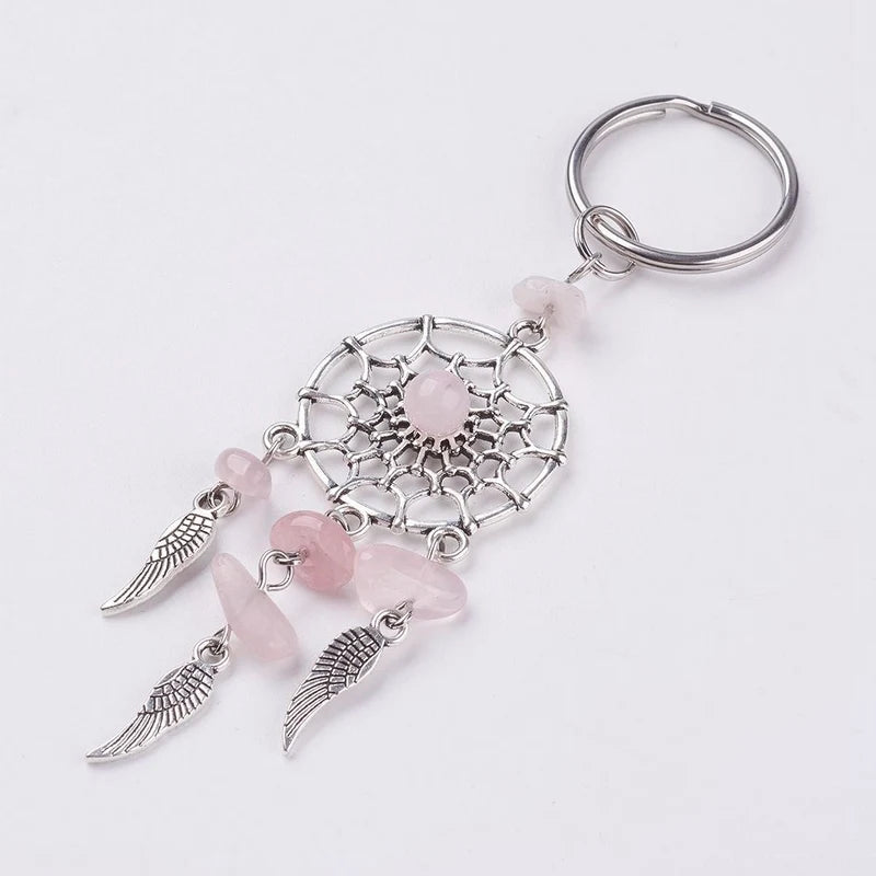 Natural Stone Dream Catcher Keyring Bag Charm Fashion Boho Jewelry Wing Keychain Opal For Women Girl Party Gift