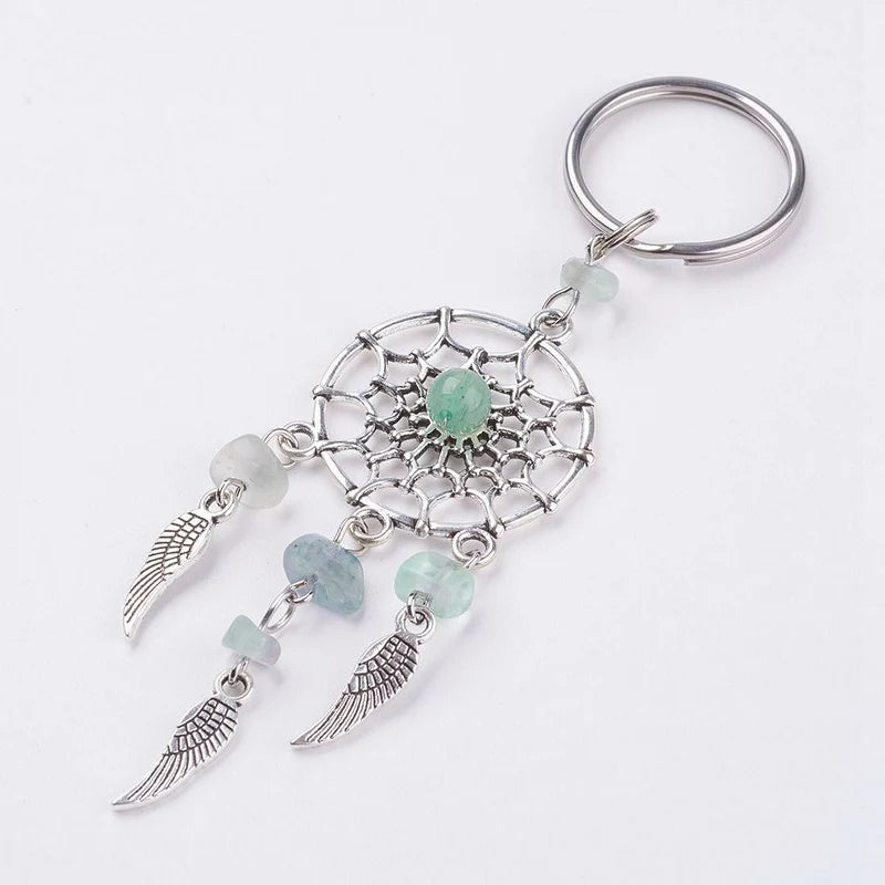 Natural Stone Dream Catcher Keyring Bag Charm Fashion Boho Jewelry Wing Keychain Opal For Women Girl Party Gift