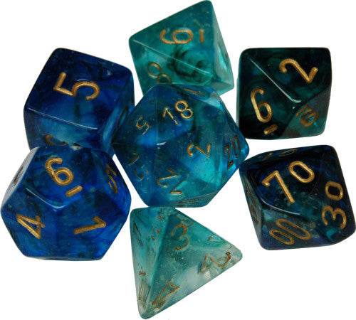 Nebula Polyhedral Luminary Oceanic/Gold 7-Die Set - 