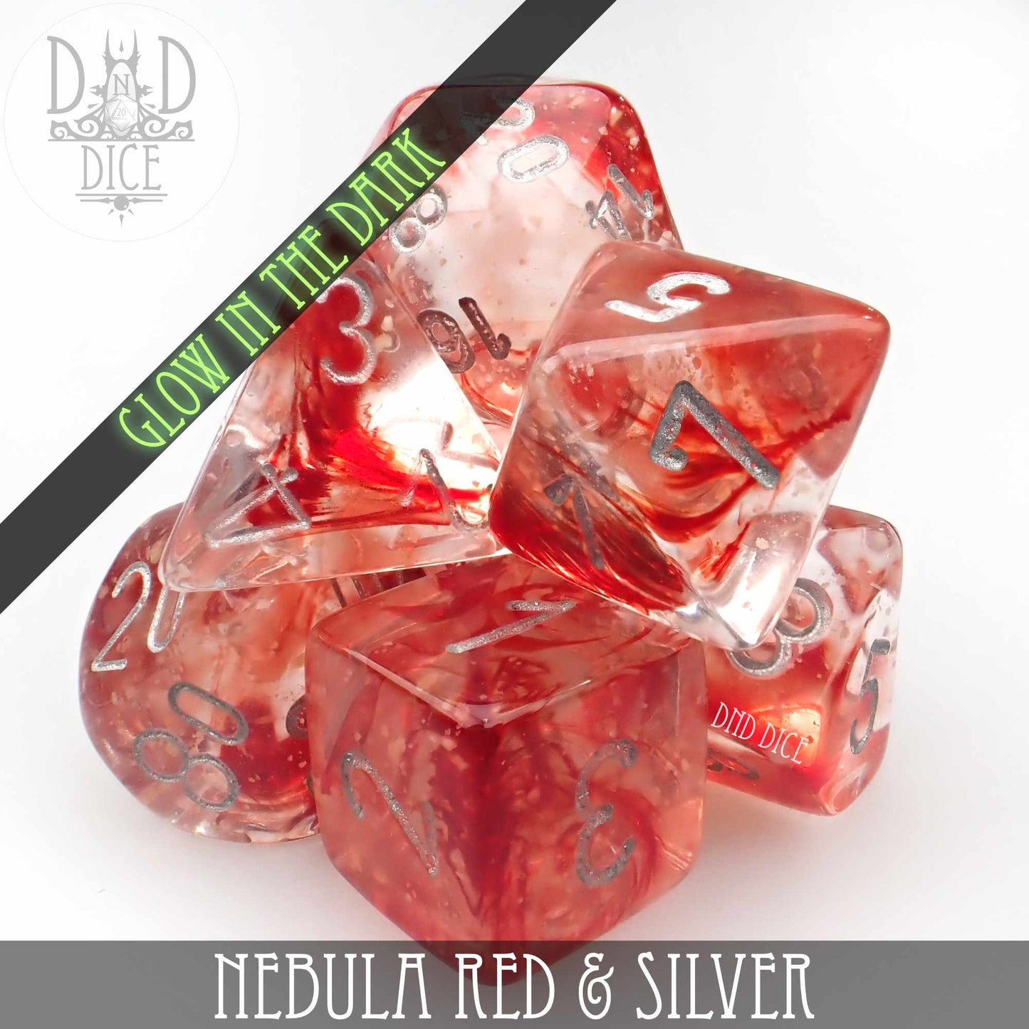 Nebula Red & Silver Dice Set (Glow)